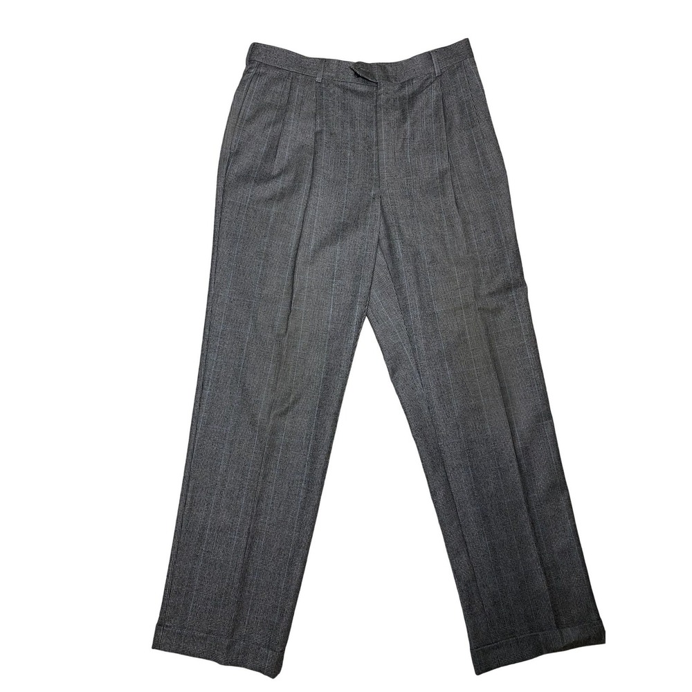 Jos A Bank Mens Gray Blue Windowpane Flannel Soft Wool Fall/Winter Dress‎ Pants